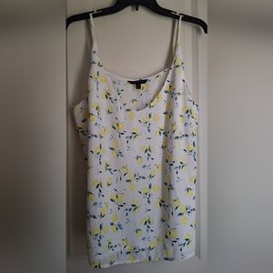 Banana Republic White and Yellow Floral Lime Women's Top XL Tropical Summer